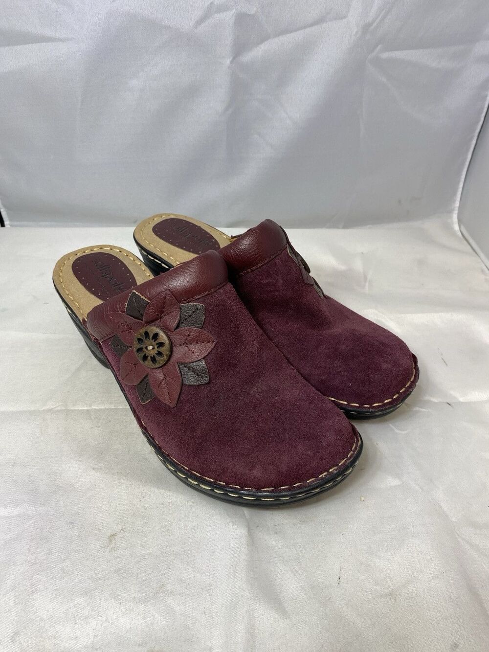 Softspots Clogs Womens 8.5W Brown Leather Slip On Comfort Pillowtop Shoes